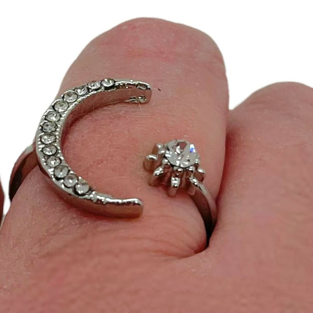 Wrap Ring Crescent Moon Star Celestial Womens Sil… - image 3